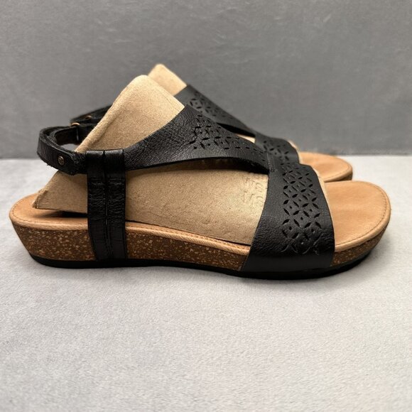 Aetrex Melanie Womens Size 7.5 Sandals Black Leather Slingback Quarter Strap - Picture 1 of 8